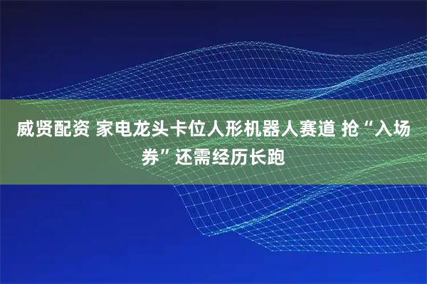 威贤配资 家电龙头卡位人形机器人赛道 抢“入场券”还需经历长跑